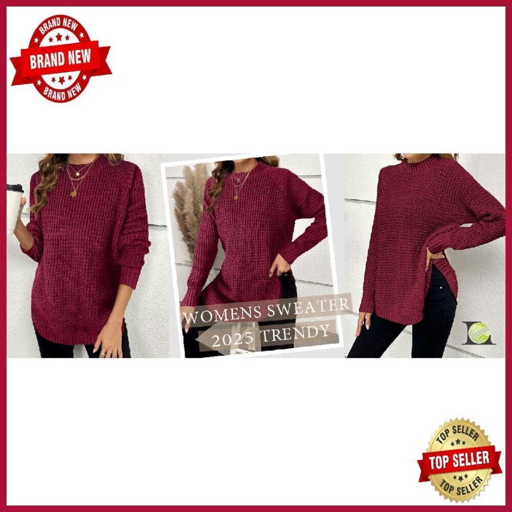 Chunky Waffle Knit Pullover Sweater Loose Fit Long Sleeve Crewneck - Picture 8 of 8
